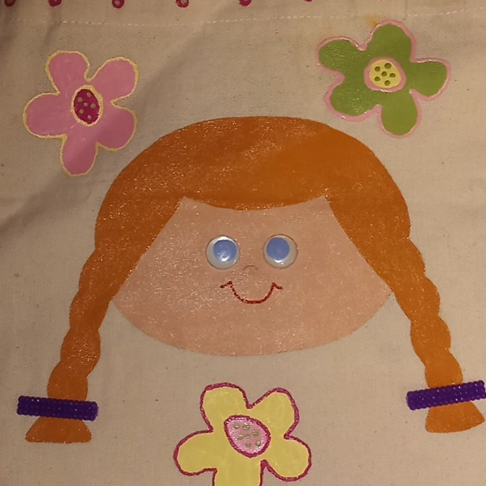 Girl's Handpainted One of a Kind Goggly Eyes Girl Canvas Tote Bag